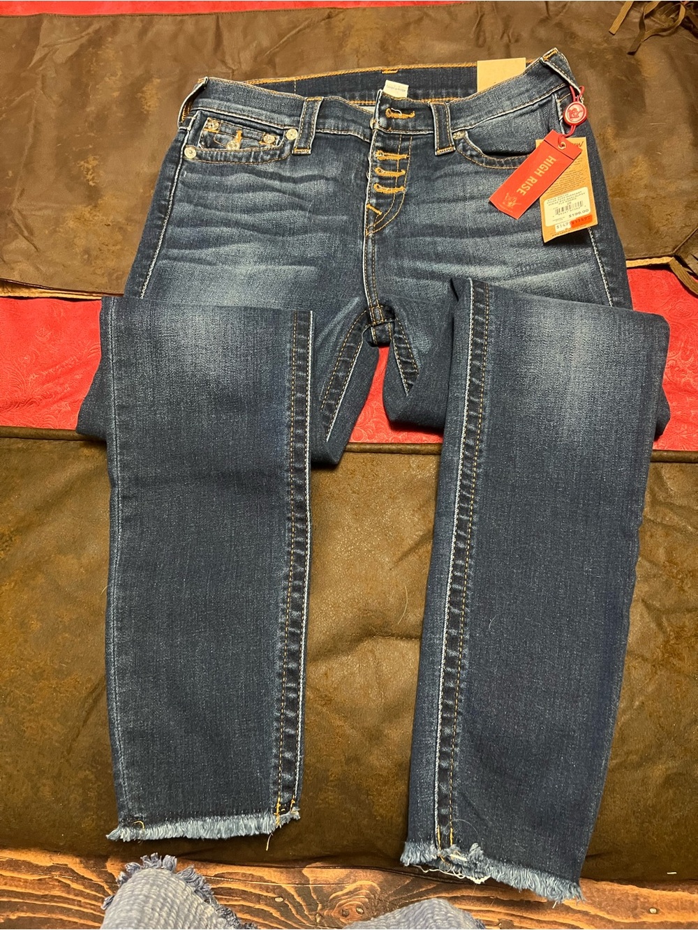 True Religion Dark Blue Cropped Button-Fly Jeans